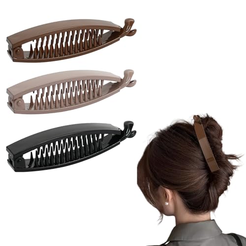 Rieoany Banana Clip Capelli Ricci, Set 3 Fermagli Capelli Donna, Pinza per Antiscivolo, Fermaglio a Banane Elegante per Coda di Cavallo