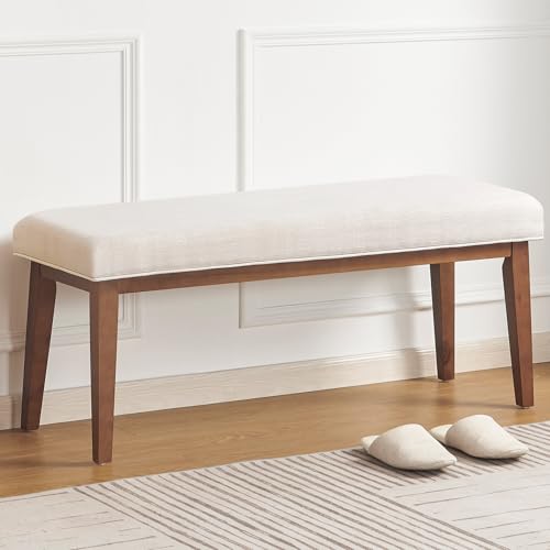 kinmars Upholstered Bench for Bedroom End of Bed,42.5-inch Entryway Bench for Living Room,Dining Bench with Padded Seat and Solid Wood Leg for Kitchen Bedroom,Indoor and Hallway (Bench, Beige)