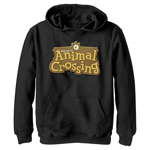 Nintendo Kids Animal Crossing Logo Youth Pullover Hoodie, Black, Medium #TOP24
