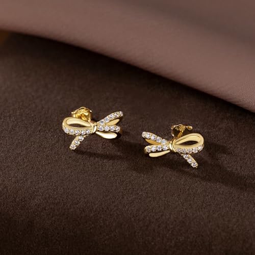 SLUYNZ Sterling Silver Small Bow Stud Earrings for Women Teens CZ Bow Stud Earrings Small Ribbon Earrings3