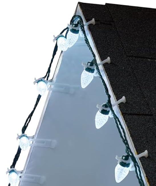 C9 LED Christmas Lights Outdoor, 68Ft 100 LED String with All in One Clips, Commercial Grade Waterproof Outdoor Christmas Lights for House Outside Roofline Xmas Decor, Pure White