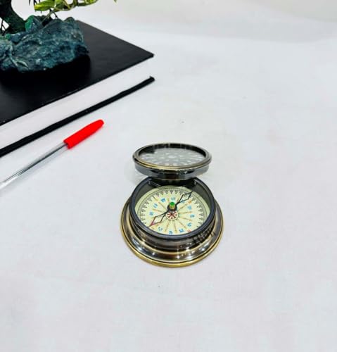 Brújula de dirección estilo náutico de latón con patrón diseñador de 3", acabado antiguo, para decoración y regalo miniatura 3