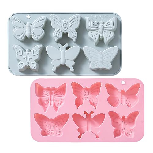 2 PACK 6 Design Butterfly Shaped Silicone Molds, 3D Butterfly Themed Baking Mould Tray DIY Baking Tool for Chocolate Cake Dessert Candy Mousse Pastry Candy Polymer