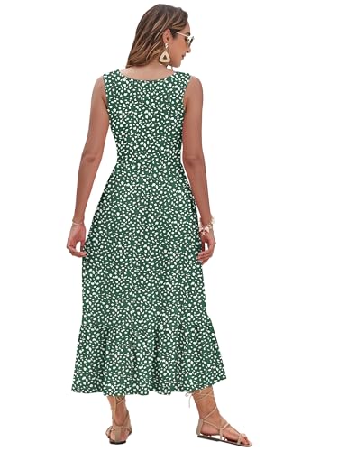Image of AUSELILY Womens Summer Maxi Dress Casual Sleeveless V Neck Floral Dresses | A line shape with practical side pockets, Vacation dress for resort walks, Pair with low heels and simple jewelry