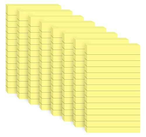 Agoer Notas adhesivas forradas de 3 x 5 pulgadas, 8 blocs de notas adhesivas (400 hojas), notas adhesivas grandes amarillas, adhesivo fácil de despegar, para recordatorios, listas, planificación