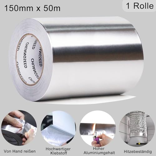 CHUANGSEED 1 Rolle Aluminium Klebeban 150mmx50M Kücheninstallationen, Abschirmung und Isolierung, Dichtungsreparatur, selbstklebendes Aluminiumfolienband, hohe Temperaturbeständigkeit.