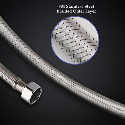 Image of SS 304 Stainless Steel Geyser Connection Pipe 2 Feet, 24 Inchs | Flexible Hot & Cold Water Geyser Pipes | Heavy Duty Tap & Washbasin Connection Pipe | Leak Proof Bathroom Water Hose (Pack of 1)
