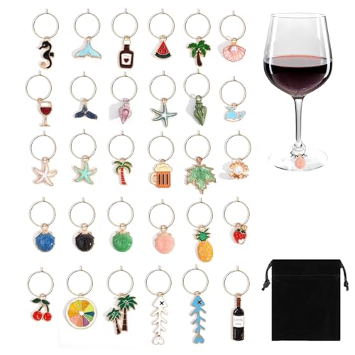 Bild: VLYX 30 Weinglasanh�nger ? Lustige Weinglasanh�nger mit Samtbeutel f�r Stielgl�ser, Weindeko f�r Partys und Glaskennzeichnungen f�r 8,71 EUR  bei Amazon