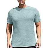 SUPTTING Camiseta de manga corta para hombre gris oscuro | mezcla de algodón fino transpirable y elástico | Sporty Fit verano ropa diaria, Estilo-a04 verde azulado, XXL