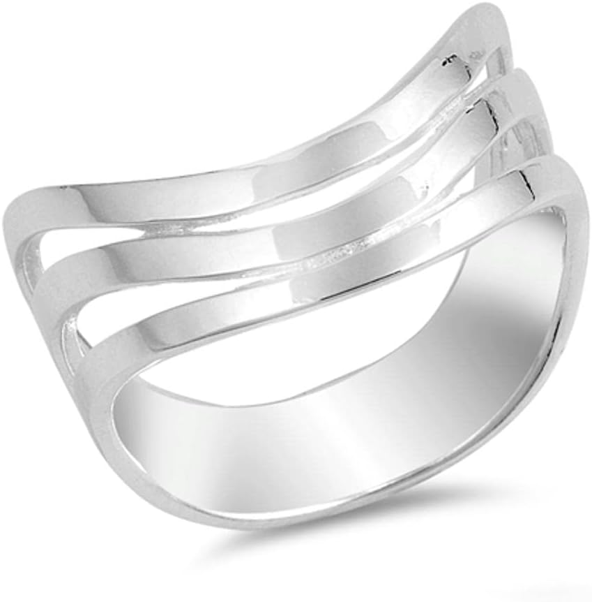 Curved Wave Stacked Thumb Ring New .925 Sterling Silver Band Sizes 5-10