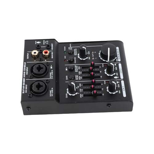 POENVFPO 2-kanałowy Mikser Dźwięku USB z Zasilaniem Phantom 48 V, Wejściem/wyjściem Stereo, Miernikami Poziomu LED, Wejściami XLR i 1/4 Cala dla DJ-ów, Nagrywaniem w Domowym Studiu