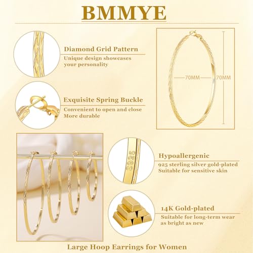 BMMYE Gold Hoop Earrings for Women Lightweight 14K Gold Plated Earrings Hypoallergenic Earrings Big Hoop Earrings for Women 40/50/60/70MM4