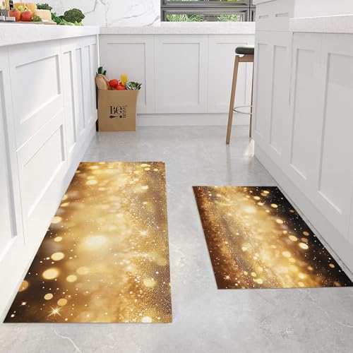 Juego de alfombras de cocina lavables con diseño de estrellas doradas (2 piezas) 5