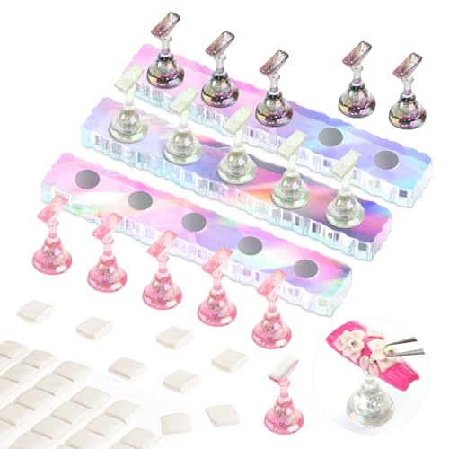 Saviland Nail Stand for Press ons: 3 Set Strong Magnetic Aurora With Nail Stand 40 Pcs Reusable Sticky Putty Nail Holder For Painting Nails For Nails Practice Acrylic Nail Holder Home Beginner Supplies