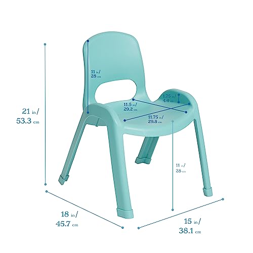 Image of ECR4Kids Plastic Stackable SitRight Chair, 11in, Classroom Furniture, Seafoam, 4-Pack