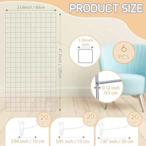 Hicarer 6 Pcs Commercial Grade Gridwall Panels for Display, Heavy Duty Wire Grid wall Display Rack Metal wall Mount Grid with 60 White Hooks for Retail Display Home Storage Vendor Events(2 x 4 ft) by Hicarer - Image 2