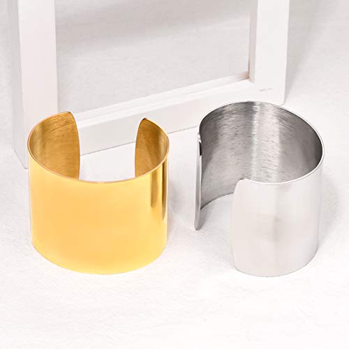 U7 Statement Chunky Band High Polished Stainless Steel Smooth 60Mm Wide Cuff Bangle Bracelet For Women (Gold) #TOP2