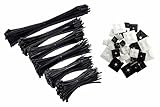 Set de bridas de Intervisio, 600 piezas de color negro, de 80, 100, 140, 160, 200, 292 mm y soporte adhesivo de perfil, 50 unidades, de color negro y blanco de 12 mm 19 mm 28 mm