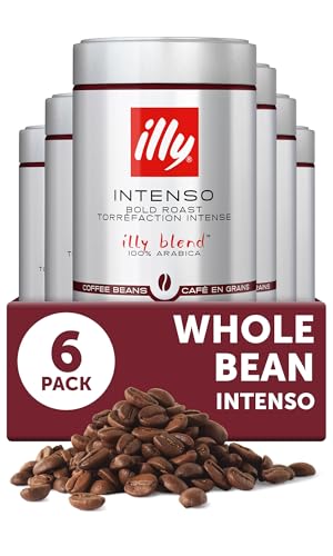illy Whole Bean Coffee, Intenso Bold Roast, 100% Arabica, Premium Italian Coffee, Ideal for Espresso, Drip, Moka and French Press Brewing, 8.8oz, 6 Pack