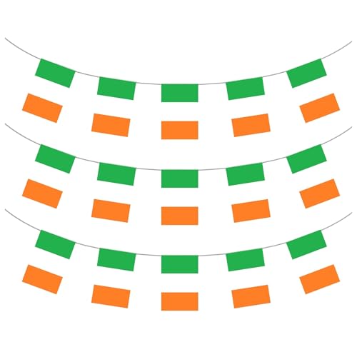 AKH® Irish Flag Fabric Bunting | 3.6M / 12FT Long | St Patrick's Day Party Decorations | Green Shamrock & Irish Themed Hanging Bunting for Festive Celebrations & Events