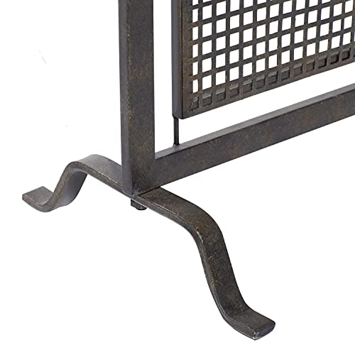 Deco 79 Metal Geometric Suspended Grid Style Netting Single Panel Fireplace Screen With Bolted Detailing, 38" X 9" X 35", Black #TOP7