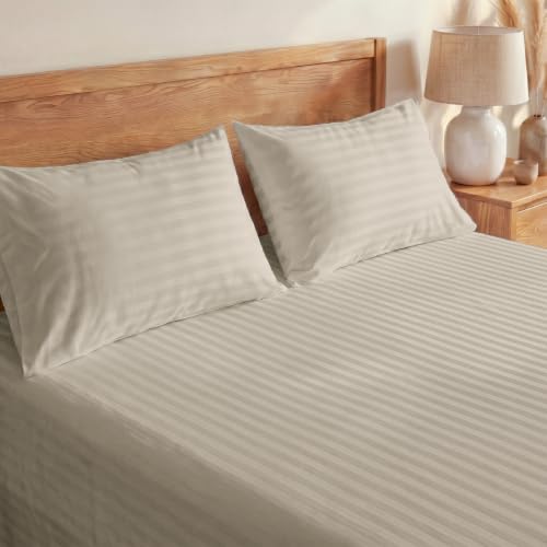 Image of Blue Dahlia 100% Cotton, King Size /Double, Bedsheet (108 inch x 108 inch) + 2 Pillow Covers, Silky Smooth Feel, 300TC Self Striped Bedsheet, Colour: Beige