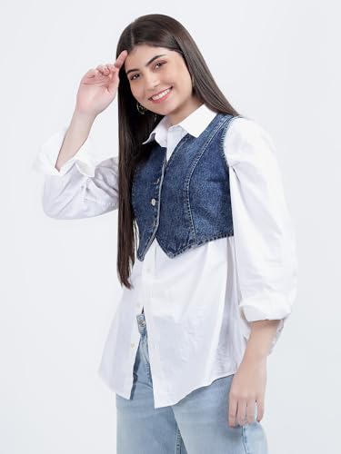 Image of DRAPE AND DAZZLE Stylish Denim Jacket |Casual Wear Jacket | Trending Crop Waistcoat Jacket for Women DD-097
