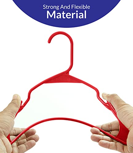 Royale 60 Pack Red Plastic Hangers For Clothes - Heavy Duty Plastic Clothes Hanger Ideal For Everyday Standard Use - Lightweight & Space Saving Notched Plastic Hangers - Slim & Sleek Shoulder Groove #TOP3