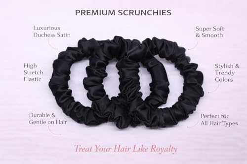 Image of Satin Scrunchies Hair Bands for Women | No-Damage Elastic Hair Ties for Ponytails & Buns | Fluffy & Stylish Rubber Bands | Free Size | Pack of 3 (Set of Black Color)