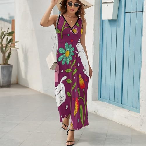 Robe longue d'été sans manches col V robe maxi décontractée chic pour femme active - 5