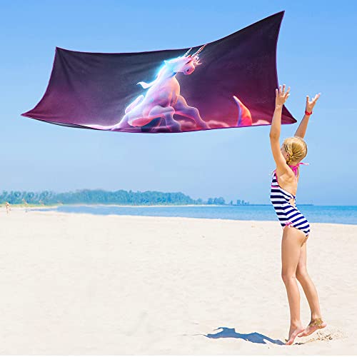 Tsalei Beach Towel For Kids - 30 X 60 Inches Unicorn Microfiber Beach Towels, Oversized Bath/Pool/Camping/Travel/Beach Towel For Boys & Girls, Thick, Soft & Absorbent #TOP1