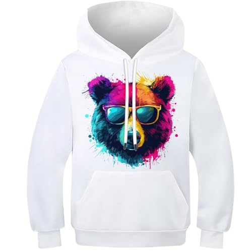 Pull ours imprimé 3D sweat à capuche magic cool avec poche ventrale pour junior 10-12 ans