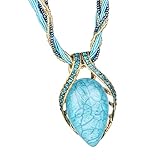 BG&WLing Retro Vintage Bohemian Collar Necklace for Women Boho Teardrop Turquoise Rhinestone Pendant Collars Fashion Jewelry Gifts for Mom Grandmother Aunt (Blue)