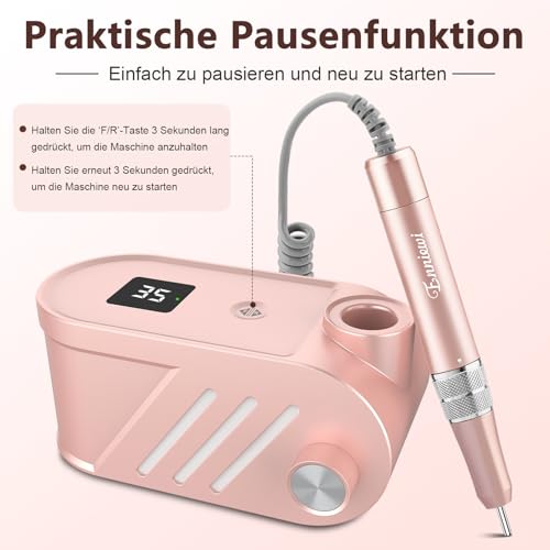 Enniewi Nagelfräser - Elektrische Nagelfeile Maniküre Pediküre Set , Nagelfräser Maniküre, Fräser für Gelnägel und Acrylnägel, 35000U/M, Set mit 6 Fräsen, Rose