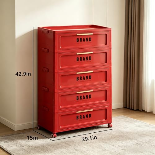 Foldable Storage Cabinet with Doors and Lockable Wheels, 5-Tier Large Capacity ABS Organizer, No-Tool Assembly Storage Cabinet for Small Apartment, Bedroom, Kitchen, Pantry, Laundry, Garage by FoldTrend - Image 5