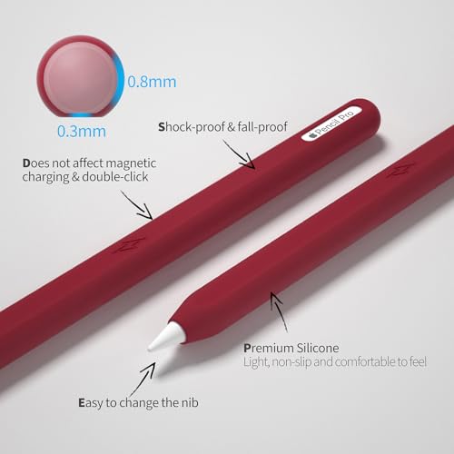 Image of Ultra Thin Protective Pencil Cover for Apple Pencil Pro &Apple Pencil 2nd Gen Silicone Case Sleeve Compatible with Apple Pencil Pro (Wine red)