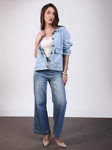Image of Urbano Fashion Women's Relaxed Fit Full Sleeve Utility Denim Jacket