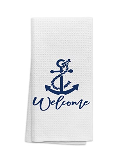 OHSUL Nautical Anchor Highly Absorbent Beach Towels,Kitchen Towels Bath Towels,Welcome Sign Guest Hand Towel for Bathroom Kitchen Hotel Gym Spa Decor,Lake Lovers Ocean Lovers Men Boys Gifts