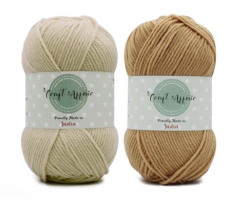 Craft Affair | Wool Yarn (200 Meter, 100 Grams, 2mm) 2 Balls/Woolen Yarn/Acrylic Yarn for Knitting and Crocheting- Pearl Beige & Beige