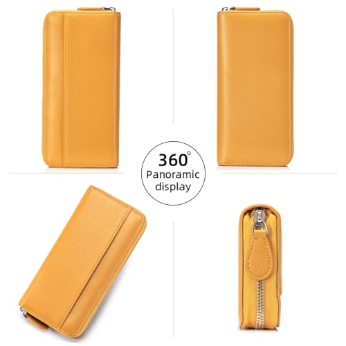 Image of RFID Blocking Womens Zipper Wallet Leather Large Capacity Billfold Clutch Zip Around Wallets for Women
