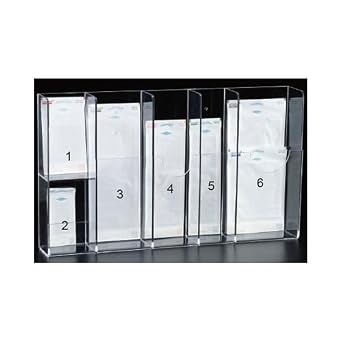 1850 Pouch Dispenser Multi-Sized 6 Stations, Fits 200 Pouches, Wall-Mountable, Clear Acrylic
