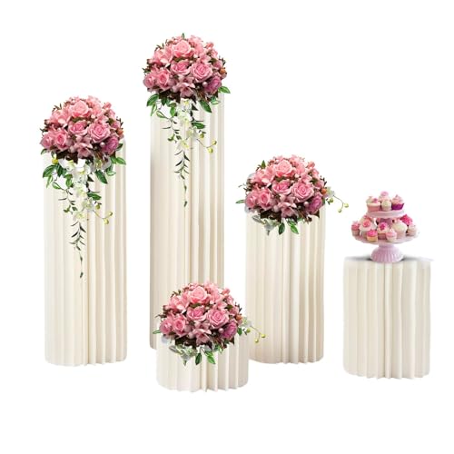 5 piezas de pedestal cilíndrico exhibición de cartón para flores para fiestas con tapa, pedestal cilíndrico para decoración de bodas y jardines