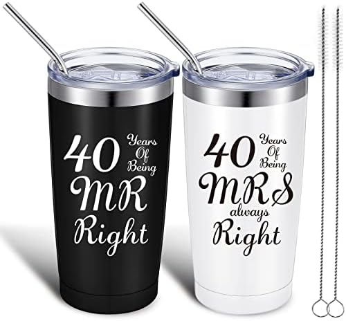 Patelai 2 Pieces Anniversary Wedding Gifts Anniversary Coffee Mug,Being MR/MRS Always Right Gifts Set for Couple or Friends, 20 oz Mug Tumbler with Lids and Gift Box 25th,30th,40th,50th (40th)