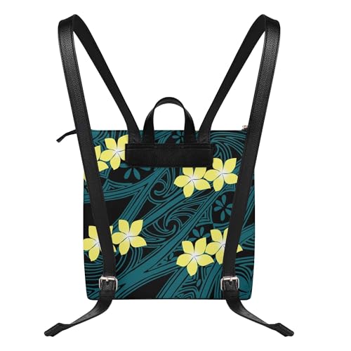 Customizable Polynesian Chic Pu Backpack Ladies Slim Zip Pocket Tribal Print Lightweight Daily Commute2