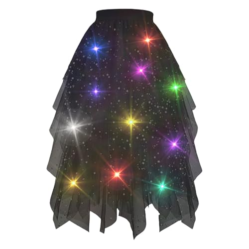 Damen Tüll Röcke High Low Layered Faltenrock Midi Rock Asymmetrisch...