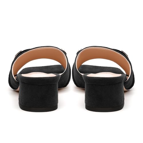 Low Heel Sandals Women - Square Toe Slip-On with Gold Metal Details, Chunky Solid Color Shoes for Office & Casual Gatherings4