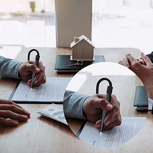 12 Pack Of 5" Secure Counter Pens, Black With Plastic Secure Cord Attached To Adhesive Back Base Pen Holder, Reception Pen Includes 12 Refills For Home Workplace School Office #TOP3