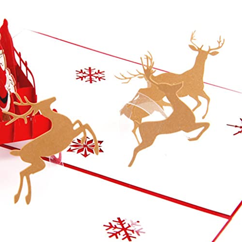 lanema Cartão de felicitações de Feliz Natal 3D para cartão pop-up com envelope Xmas Santa Elk Sl