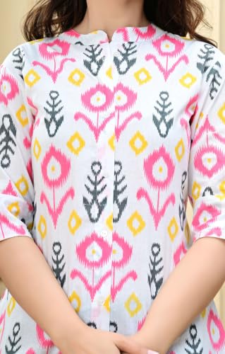 Image of Women's Rayon Floral Printed Short Kurti | Regular Fit | Mandarin Collar | Casual Wear for Office, College