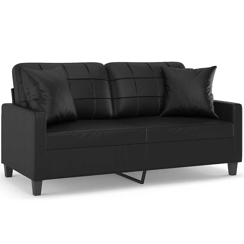 Sofá de 2 plazas, piel sintética, color negro, 140 cm, con 2